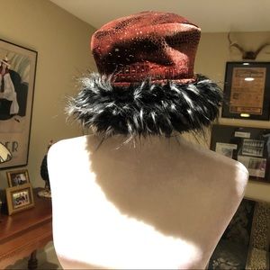 Velvet Hat with Feather Trim
